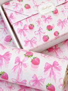 10/20/25/50 Sheets Strawberry Bow Pattern Tissue Paper, Suitable For DIY Crafts, Party Gifts, Bouquet Wrapping, Clothing Packaging And Birthday Gift Decoration - Strawberry Bow - View 4