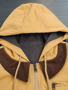 New Men's Drawstring Hooded Zip-Up Casual Fleece Jacket - Ginger - View 3