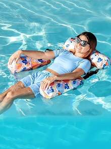 1pc Inflatable Floating Hammock, Foldable Floating Lounge With Printed Design, Pool Backrest Water Sofa For Pool Party - Multicolor - View 3