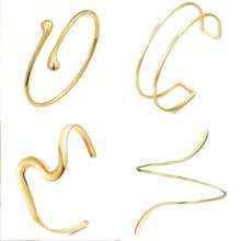 4pcs Minimalist Metal Geometric Line, Water Drop Shape Adjustable Arm Cuff Bracelet Set, Suitable For Daily Wear, Street Style And Beach Vacation - Golden - View 5