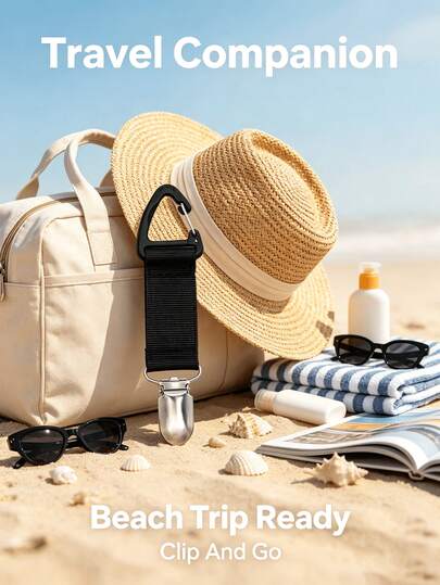 Clip portátil para sombrero, se puede adherir a bolsos, mochilas y equipaje. Accesorio ideal para viajes al aire libre, playa y excursiones. Práctico soporte para sombrero, libera tus manos, compañero de viaje práctico, esencial para la vuelta al colegio