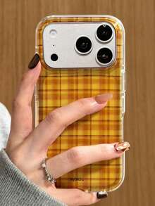 Stylish Plaid Glitter Soft Transparent Phone Case Compatible With IPhone 18ProMax 17 Pro Max 17Pro 17 16 Pro Max 16Pro 16 15 Pro Max 15Pro 15 14 Pro Max 13 12 11 Pro Max Cases Protection Back Cover Shell - Yellow Plaid - View 3