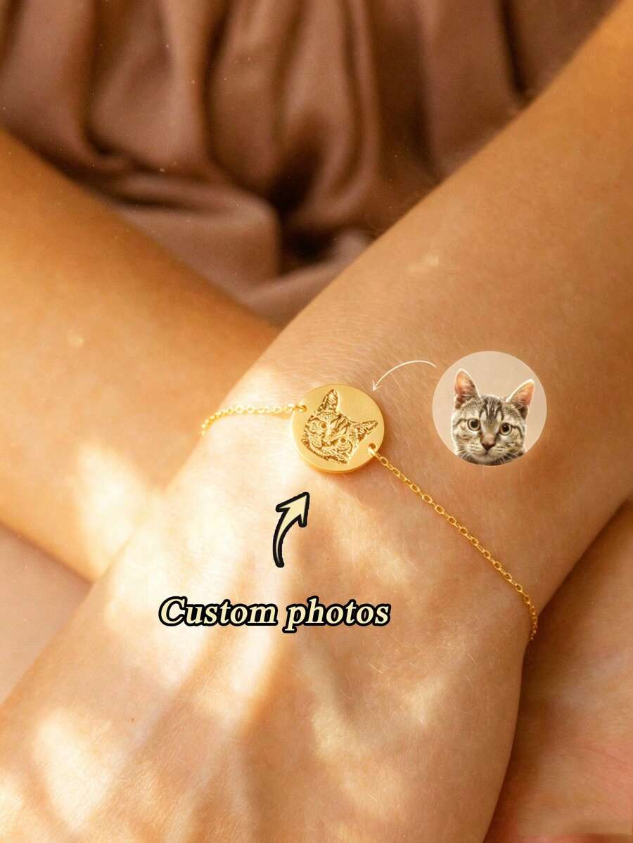 سوار صورة حيوان أليف مخصص 1 قطعة، قابل للتخصيص بالاسم، سوار محفور بتصميم بسيط، هدية لعشاق القطط، هدية عيد الميلاد الشخصية - متعدد الألوان - مشاهدة 1