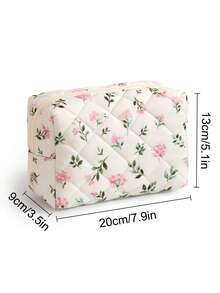 Quilted Octagonal Cosmetic Bag, Casual Handbag With Cute Floral Pattern Zipper Closure, Can Be Used As Skincare Bag, Toiletry Bag Or Travel Organizer; Warm Down Texture, Fashionable And Practical, Suitable For Back To School Season And Various Travel Occasions - Multicolor - View 5