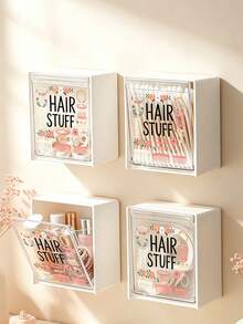 Wall-Mounted Storage Box With Cute Hair Accessory Pattern - Cosmetics Organizer, Flip-Top Storage Box, Jewelry Box, Plastic Storage Rack, Storage Box For Cotton Pads, Cotton Swabs, Hair Ties, Lipstick, Used For Organizing And Storing Dental Floss, Hair Bands, Hair Clips, Powder Compacts And Other Items. Suitable For Home, Dorm, Commercial Space, Bathroom, Room Decor, Also Can Be Used As Christmas Or Holiday Gift. - Multicolor - View 5
