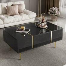White Lacquered Coffee Table, Modern And Sleek, With 2 Drawers - 黑色 - 查看 7
