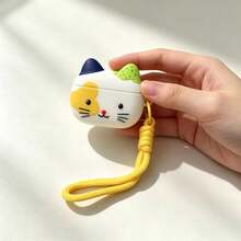 1 pieza Estuche portátil para auriculares con diseño 3D de gato de dibujos animados lindo y cordón - Multicolor - Ver 2