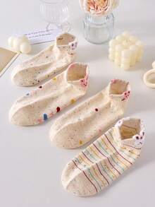 1/3/5/10/20 Pairs Women's Short Socks, Polka Dot & Striped Design, Soft & Breathable, Suitable For Sports & Daily Wear, Random Colors - Multicolor - View 7