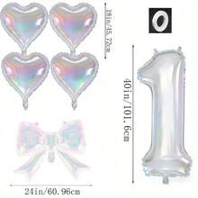 kumozawa 6pcs Iridescent Transparent Number, Bow And Heart Balloons - Includes 40" Iridescent Transparent Number, 24" Iridescent Transparent Bow, 18" Iridescent Transparent Heart Balloons. Suitable For Baptism - View 15