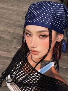 1件仿絲簡單圓點印花68cm小方巾 女款時尚百搭腰帶領巾 絲巾領帶髮飾 適合日常穿搭 - 藏蓝色 - 查看 2