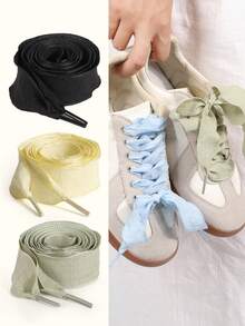 1 Pair Wide Colorful Ruffle Polyester Woven Shoelaces, Fashionable Replacement Rolled Edge Laces For Women's White Sneakers And Skate Shoes - Multicolor - View 2