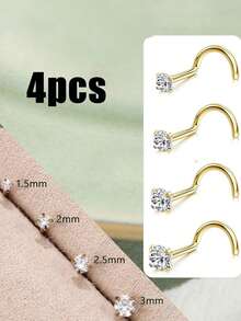Stainless Steel Cubic Zirconia Nose Stud Set (1.5/2/2.5/3mm Silver & Gold) - Hypoallergenic Body Jewelry For Daily Wear, Parties & Special Occasions - Gold - View 7