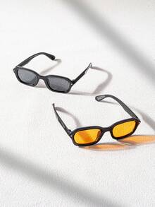 1 Pair Men's Fashion Fashion Glasses, Personalized UV Protection Square Small Frame With Rivet Detail, Street Style Outdoor Driving Cycling Sun Protection Fashion Glasses - Multicolor - View 5