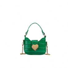 1pc Casual Girl PU Leather Shoulder Handbag, Mini Solid Color Heart Crocodile Embossed Material Shoulder Bag - A - View 8