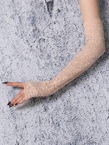 1 Pair Long Lace Arm Sleeves For Women, Spring/Autumn/Summer Driving Sun Protection Elbow Sleeve Gloves, Solid Color - Multicolor - View 5