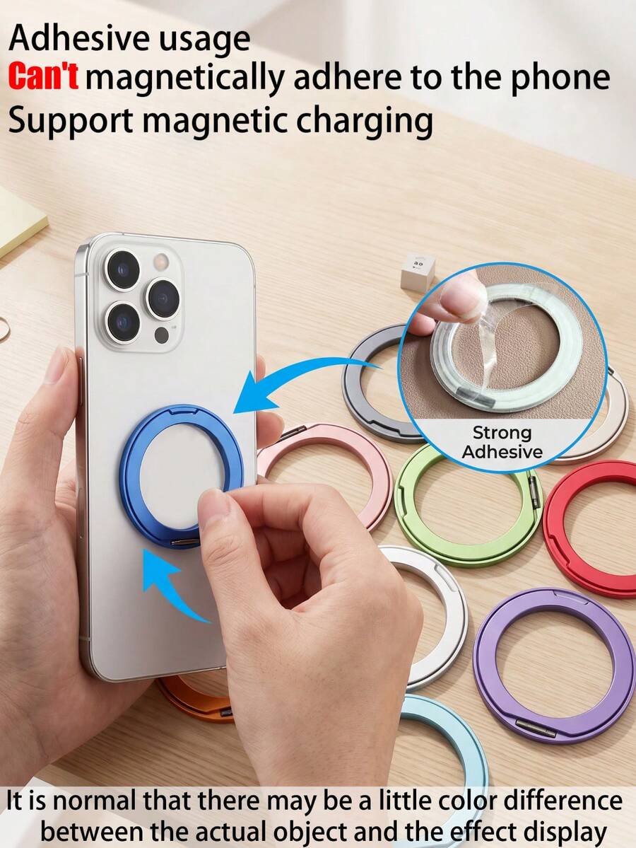 1 buah Dudukan Ponsel Magnetik Paduan Aluminium Berputar 360°, Dengan Perekat untuk Pemasangan di Meja, Mendukung Pengisian Daya Magnetik - MultiWarna - View 1