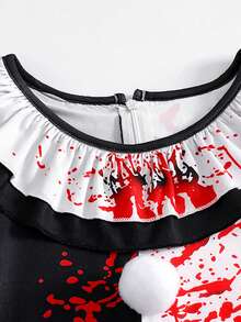 Girls' Casual Horror Vampire Clown Short Sleeve Color Block Dress Costume Outfit Cosplay Halloween Carnival Night - Black and White - View 11