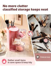 2/3 Layer 180° Rotating Desktop Storage Box, Makeup Brush & Puff Holder, Multi-Layer Egg-Shaped Makeup, Hair Ties, Cosmetics Organizer, Rotating Multi-Layer Transparent Hair Accessory Storage Box, Dust-Proof Plastic Material, Rotating Design, Clear Visibility, Suitable For Back-To-School Storage Needs, Perfect Gift Choice, Back-To-School Essential - View 5
