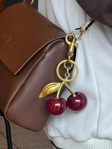 Unique Shiny Cherry Shaped Pendant Keychain, Cherry Decor Keychain With Buckle, Portable Bag Charm Accessory, Suitable For Cute Home Decor And Accessories, Warm Autumn Home Decor, Modern Office Decor, Holiday Christmas Home Decor, Elegant - Multicolor - View 5