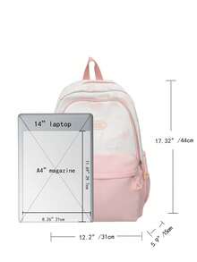 Cute Casual Backpack, College Style Large Capacity School Bag For University, Middle School, High School, Girls - Pink - View 2