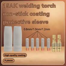 15AK Coated Nozzle Conductive Tip Connecting Rod 9pcs Set Non-Stick High Temperature Resistant Durable MIG Welding Gun Accessories High Quality - 15AK Nozzles (2 Pieces); Connecting Rods (2 Pieces); Conductive Nozzles (5 Pieces) - View 3