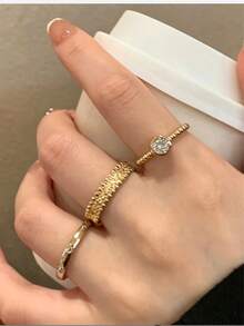 3pcs Elegant Luxury Women's Ring Set, Delicate Rhinestone Adjustable Open Rings, Suitable For Daily, Party, Date, Festival, Beach Vacation, Gift For Friends, Family, Couples, Jewelry Accessories - Gold - View 3