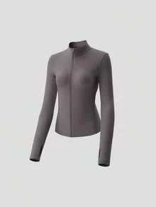 Jaket Olahraga Pelindung Matahari Elastisitas Tinggi Wanita Beneunder (Potongan Ramping, Kerah Tegak) DS004 - Dark Grey - View 9