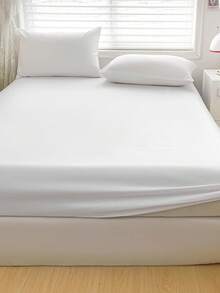 1pc White Solid Color Thick Brushed Microfiber Fitted Sheet Soft Mattress Cover - White - View 10