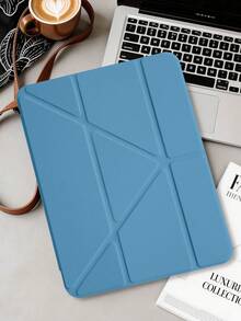 1件透明壓克力 Y-Fold 海軍藍平板保護殼，相容 iPad Mini6/7/Air/Air2/9.7/10.2/10.5/10.9 (Air4-Air8)/Pro 11/10th Gen/A16/Pro 11 2024，全透明壓克力背殼，絲綢紋理 8-Fold 翻蓋，可調支架，自動休眠/喚醒，內建筆槽，不含筆，部分機型附相機框 - 海藍色 - 查看 4