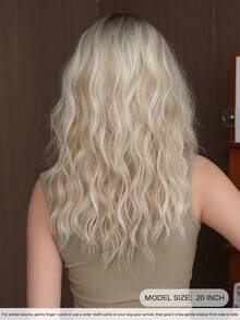 7JHH WIGS Mid-Length Water Wave Curly Wigs For Women 20-Inch Middle Part Without Bangs Wig With Dark Root, Heat-Resistant Synthetic Fluffy For Daily Wear, Music Festival Party Use ( Camel Brown & Blonde) - Multicolor - View 4