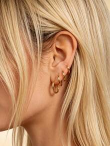1 Set Classic Minimalist Style Stainless Steel Hoop Earrings With Basic Coil Design For Women, Suitable For Daily Wear/Office Commute - Yellow Gold - View 5