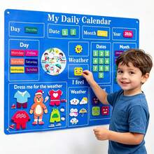 Children's Weather Calendar Felt Board, Montessori Toy For Toddlers, My Daily Calendar Busy Record Board, Educational Toy Suitable For Home And Classroom, Birthday Gift For Boys And Girls. - Blue - View 7