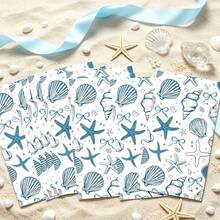 20pcs / 40pcs / 60pcs 13.5*16 Inch Blue Ocean Theme Rectangular Disposable Napkins, Absorbent Double-Layer Foldable Guest Hand Towels, Blue & White Shell, Starfish, Ship Wheel Print Coastal Nautical Style, Summer Beach Party Table Decor - View 2