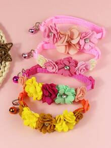 1pc Fashionable Fabric Faux Rose Flower Cute Adjustable Bell Collar For Small Pets, Decoration For Happy Cats And Dogs - Multicolor - View 5