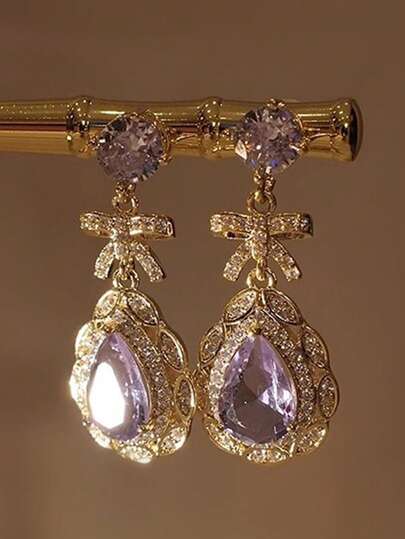 1 Pair Beautiful Cubic Zirconia Earrings For Women, Wedding, Engagement, Party Jewelry, Valentine's Day Gift