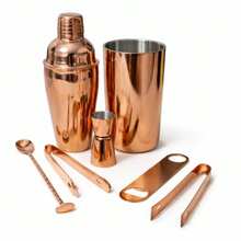Shaker cocktail kit premium para bar y coctelería en casa, diseño funcional para preparar bebidas con confianza y estilo. 8 piezas Color cobre - Ver 1