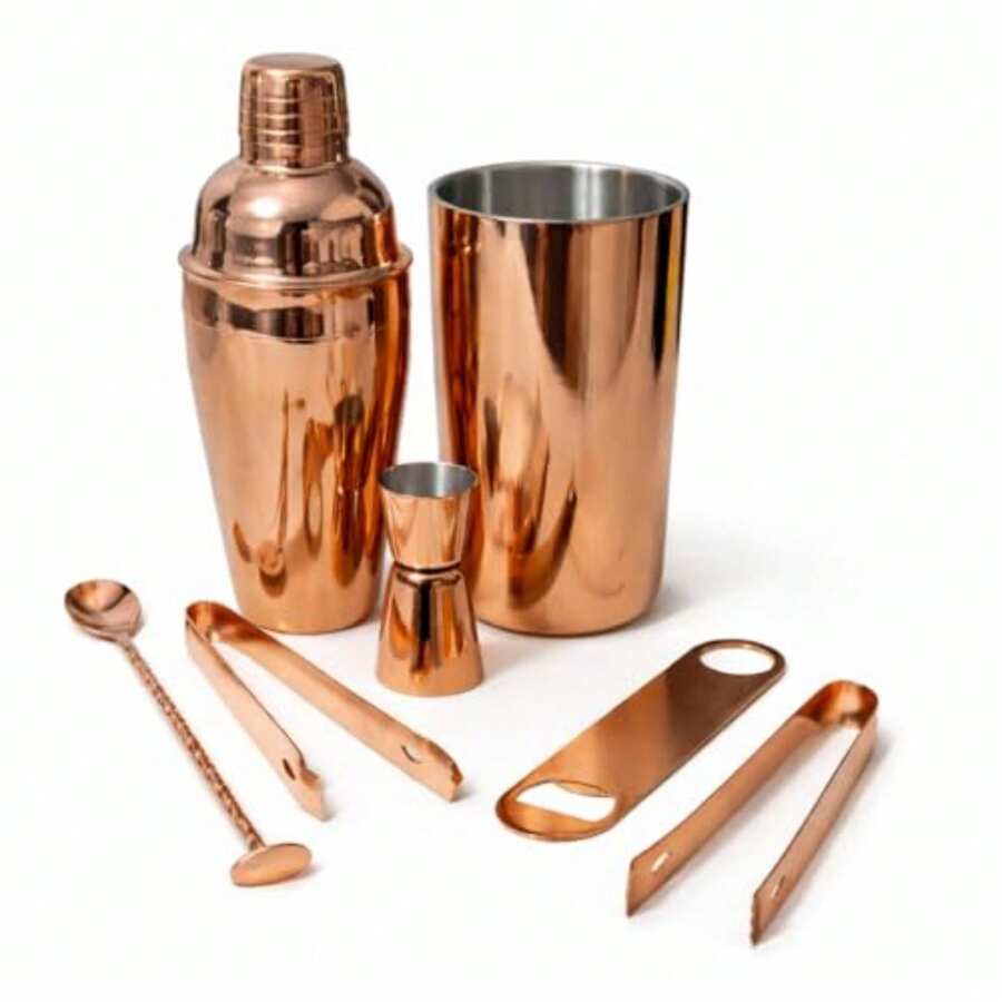 Shaker cocktail kit premium para bar y coctelería en casa, diseño funcional para preparar bebidas con confianza y estilo. 8 piezas Color cobre - Ver 1
