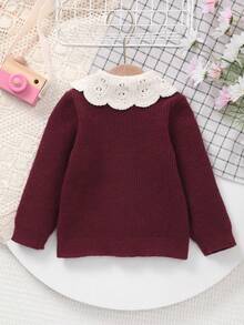 Tween Girl Colorblock Casual Versatile Daily Outing Cardigan - Burgundy - View 8