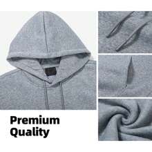 Men's Black Solid Color Drop Shoulder Long Sleeve Drawstring Pocket Casual Hoodie,Autumn/Winter,Suitable For Work, Daily Office Sports,And As A Gift - 灰色 - 查看 3