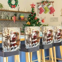 2pcs Snowman Theme Christmas Chair Covers, Suitable For Dining Area, Holiday Berry Chair Back Covers, Winter Snowflake Removable Chair Covers, Fit For Kitchen Chairs, Seat Protector, Perfect Choice For Holiday Parties And Christmas Decor - Multicolor - View 4
