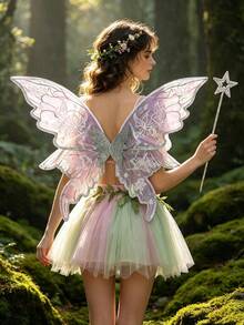 1pc Colorful Butterfly Fairy Wings Costume Accessory, Butterfly Fairy Wings, Elf, Fairy, Festival Costume Prop, Cosplay - Four-leaf Trailing Wings - View 2