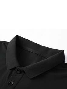 Men's Autumn Long Sleeve Polo Shirt With Chest Pocket, Solid Color Collar Button-Up Top, Suitable For Outdoor Golf And Daily Wear - Black - View 7