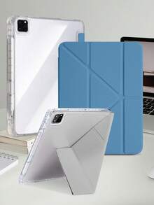 1件透明壓克力 Y-Fold 海軍藍平板保護殼，相容 iPad Mini6/7/Air/Air2/9.7/10.2/10.5/10.9 (Air4-Air8)/Pro 11/10th Gen/A16/Pro 11 2024，全透明壓克力背殼，絲綢紋理 8-Fold 翻蓋，可調支架，自動休眠/喚醒，內建筆槽，不含筆，部分機型附相機框 - 海藍色 - 查看 7
