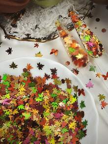 5g Brillantina Maillard de color mixto con forma de hoja de arce irregular para arte de uñas, lentejuelas de hoja de arce vintage de otoño, uñas DIY portátiles para otoño/invierno y Halloween, brillantina para relleno de resina/pegamento de crema - Multicolor - Ver 1