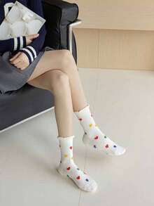 Polka Dot Socks Women White Versatile School Style - Beige - View 3