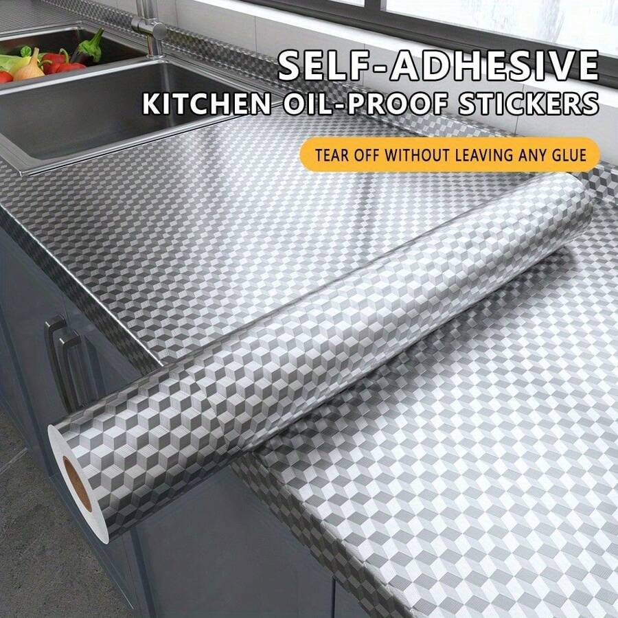 ucdfi 1 Roll Oil-Proof Kitchen Splash Guard Sticker, Self-Adhesive Foil Film, Waterproof, Oil-Resistant, Heat-Resistant - Self-Adhesive Wallpaper For Stove, Kitchen Countertop, Cabinet - Easy DIY Kitchen Decor And Upgrade