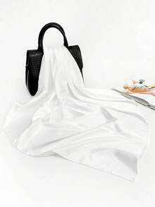 1Pc Soft Solid Color Minimalist Polyester Silk-Like Square Scarf, Headband, Hair Tie, Ideal For Styling - White - View 7
