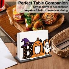 Wooden Napkin Holder Halloween Tabletop Decor Napkin Storage Rack Home Kitchen Decoration Center Table Craft - Multicolor - View 2