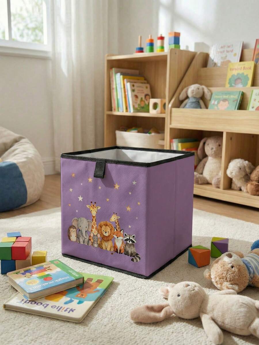 1pc Cartoon Animal Print Open Storage Box, Baby Diaper & Toy Organizer Basket, Foldable, Baby Room Storage Box, Stackable Storage Box, Drawer-Style Durable Multi-Functional, Space-Saving Design Suitable For Home, Dorm, Home Organization, Under-Bed Storage - Multicolor - View 1