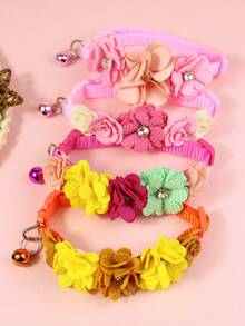 1pc Fashionable Fabric Faux Rose Flower Cute Adjustable Bell Collar For Small Pets, Decoration For Happy Cats And Dogs - Multicolor - View 4